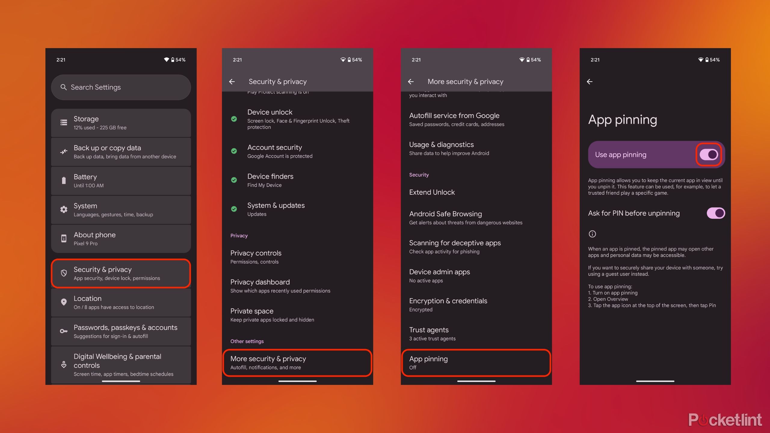 مراحل پین کردن اسکرین شات برنامه اندروید. 