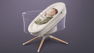 baby in an Elvie smart bouncer/bassinet