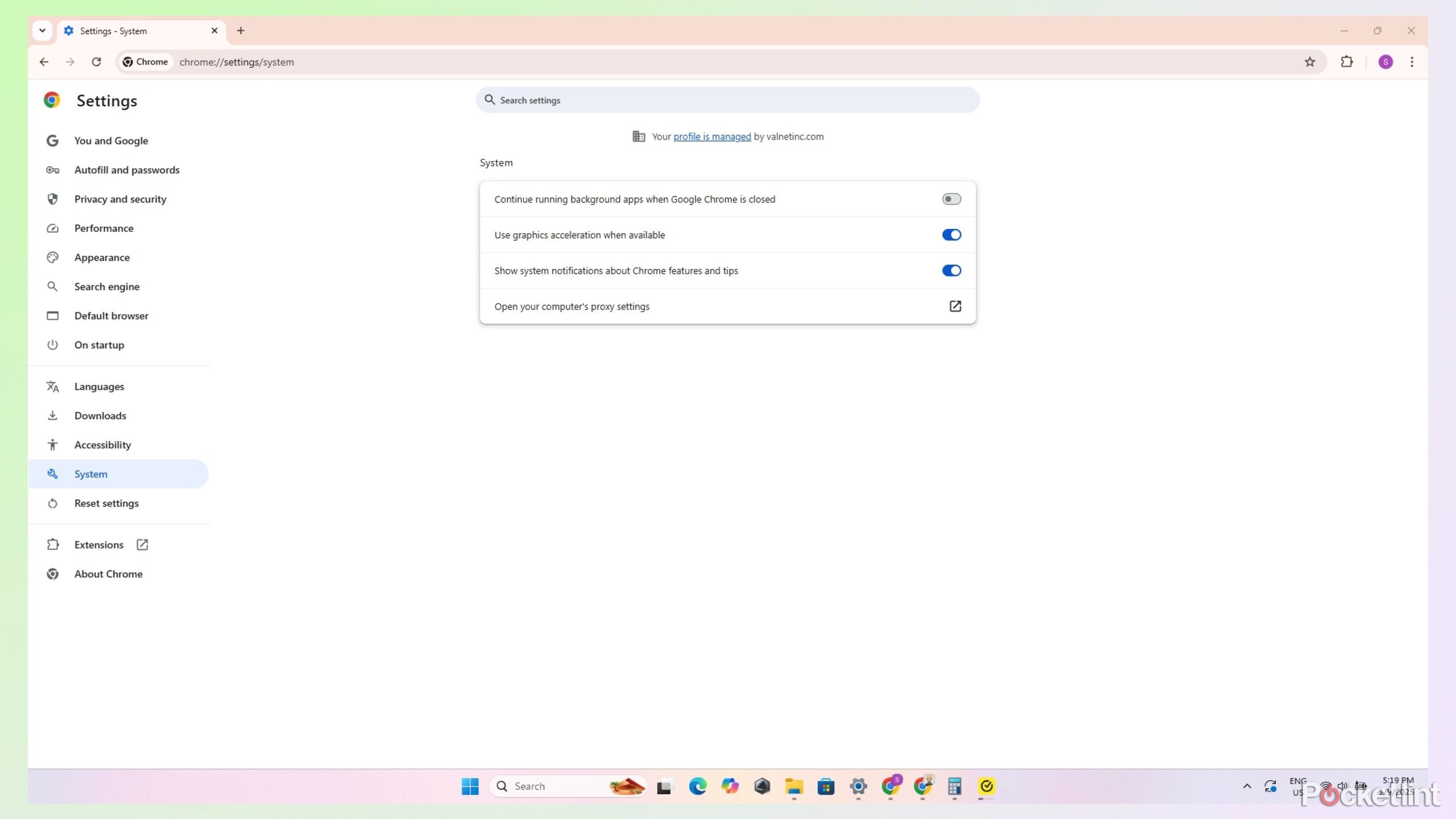 ویژگی شتاب Chrome Graphics در تنظیمات.