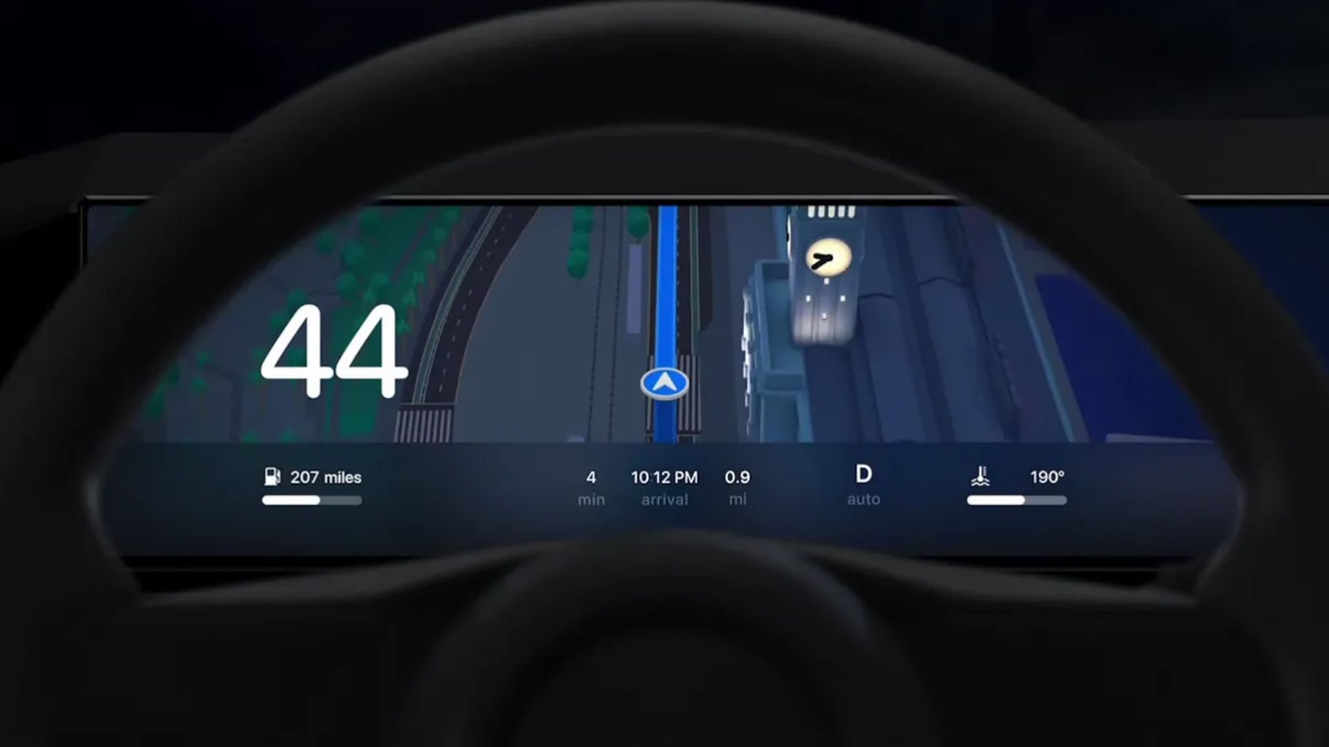 ناوبری نقشه های اپل در دسته ابزار CarPlay نسل بعدی.