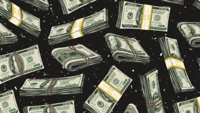 pattern of wads of banded cash