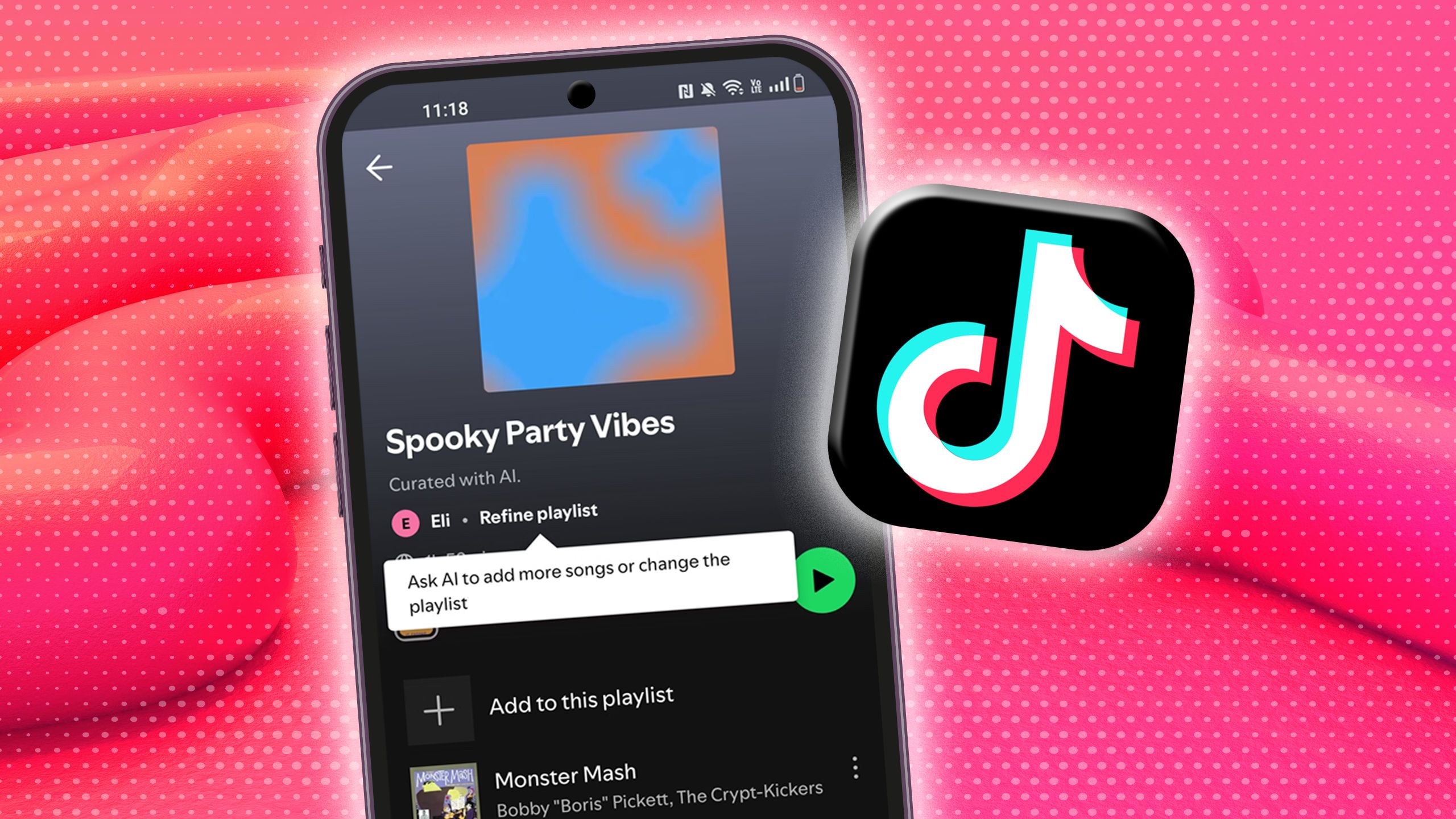 Spotify را در یک تلفن در کنار رندر نماد Tiktok مشاهده کنید.