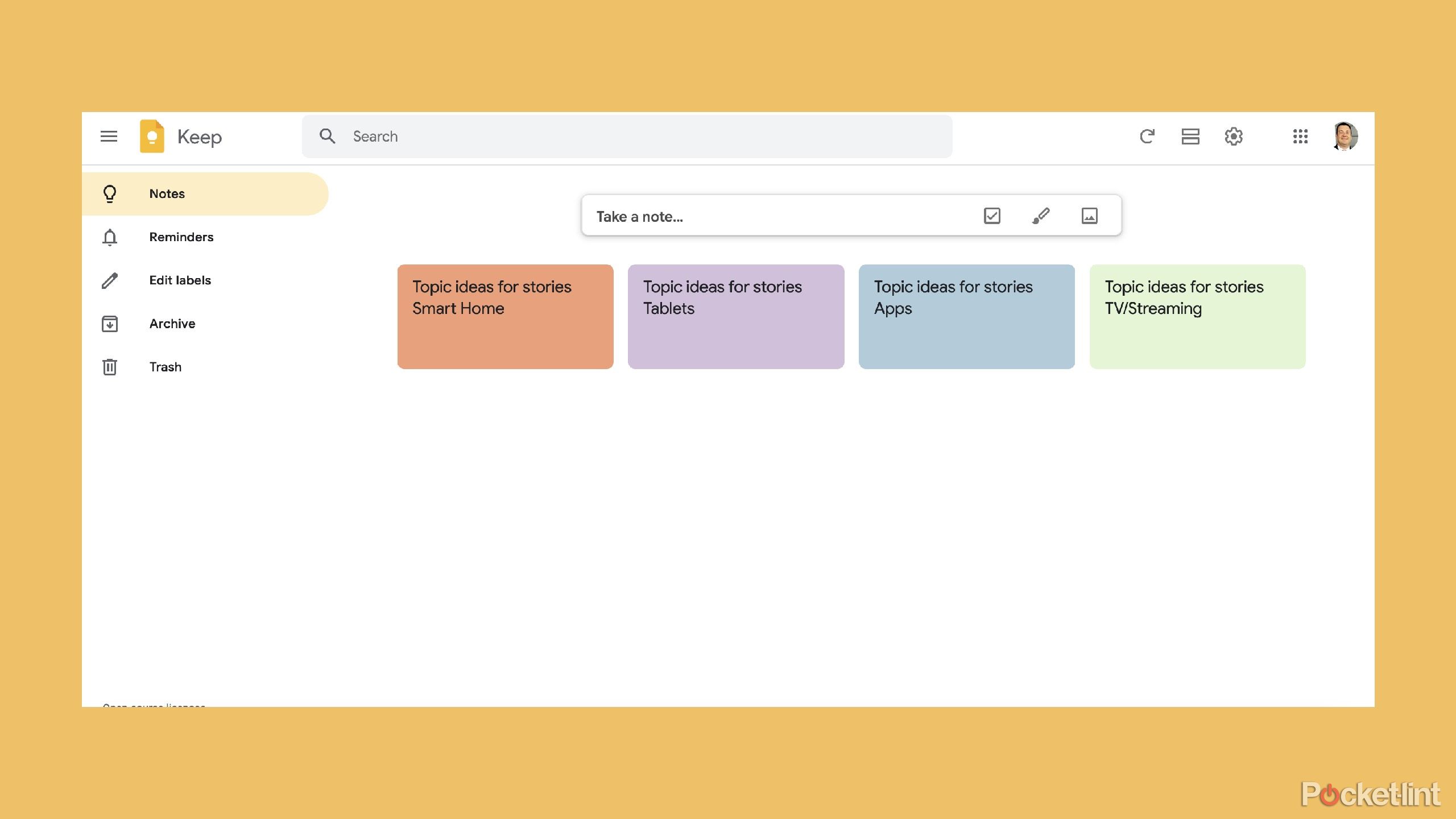 یادداشت های کدگذاری رنگی در Google Keep. 