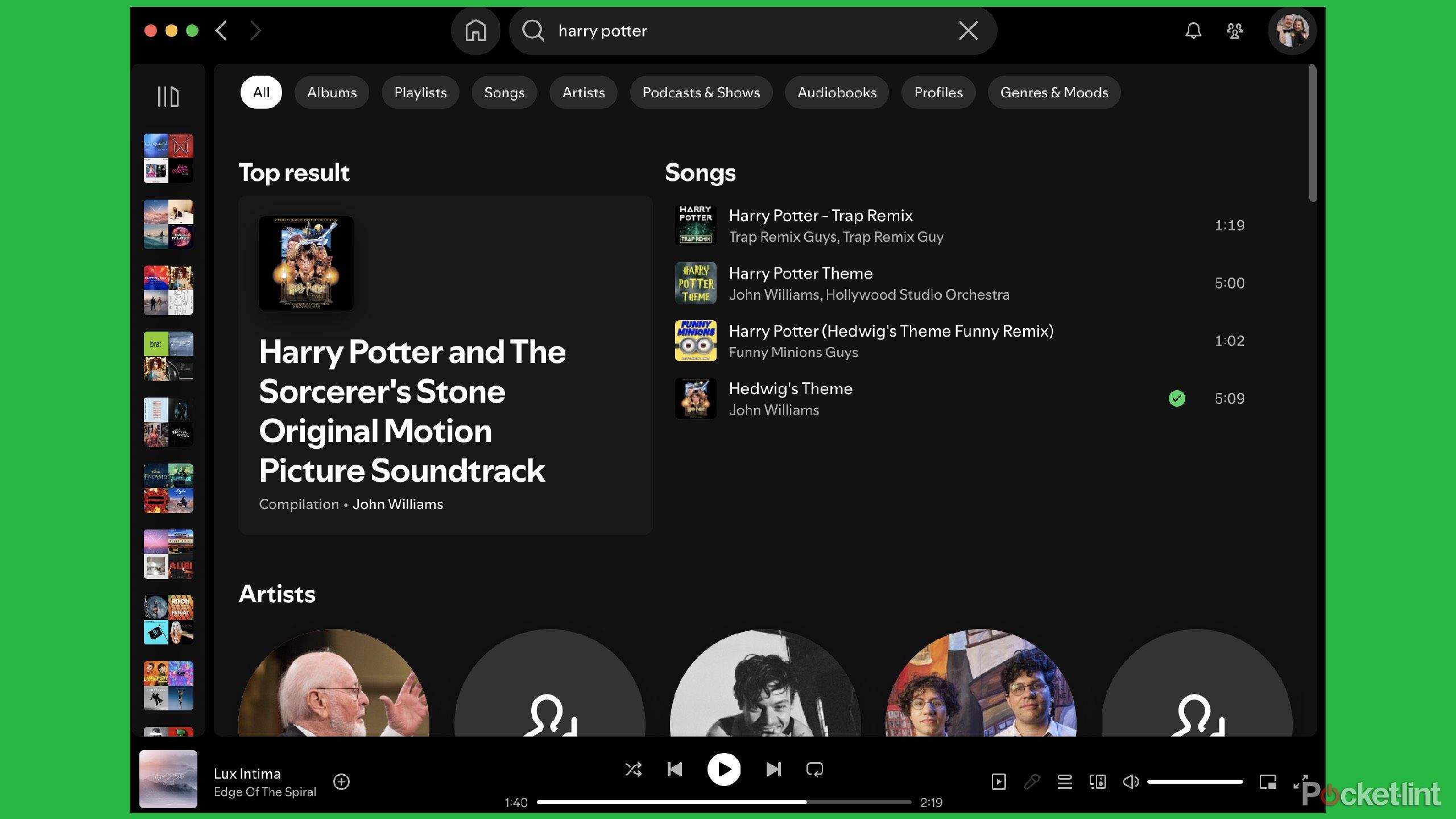 فیلترهای جستجوی Spotify. 