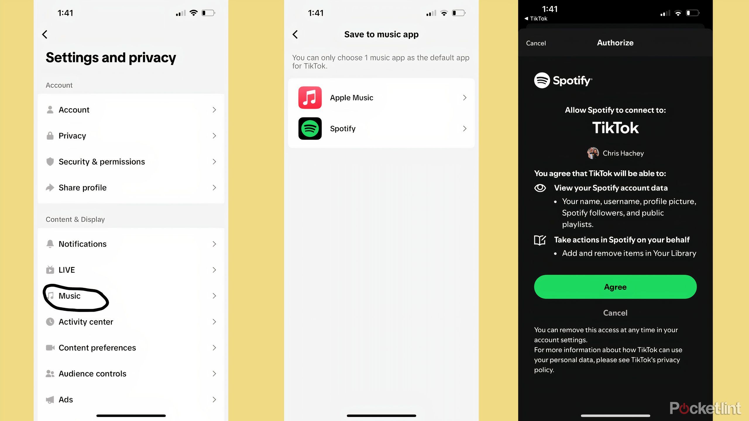 Tiktok to Spotify تنظیمات. 