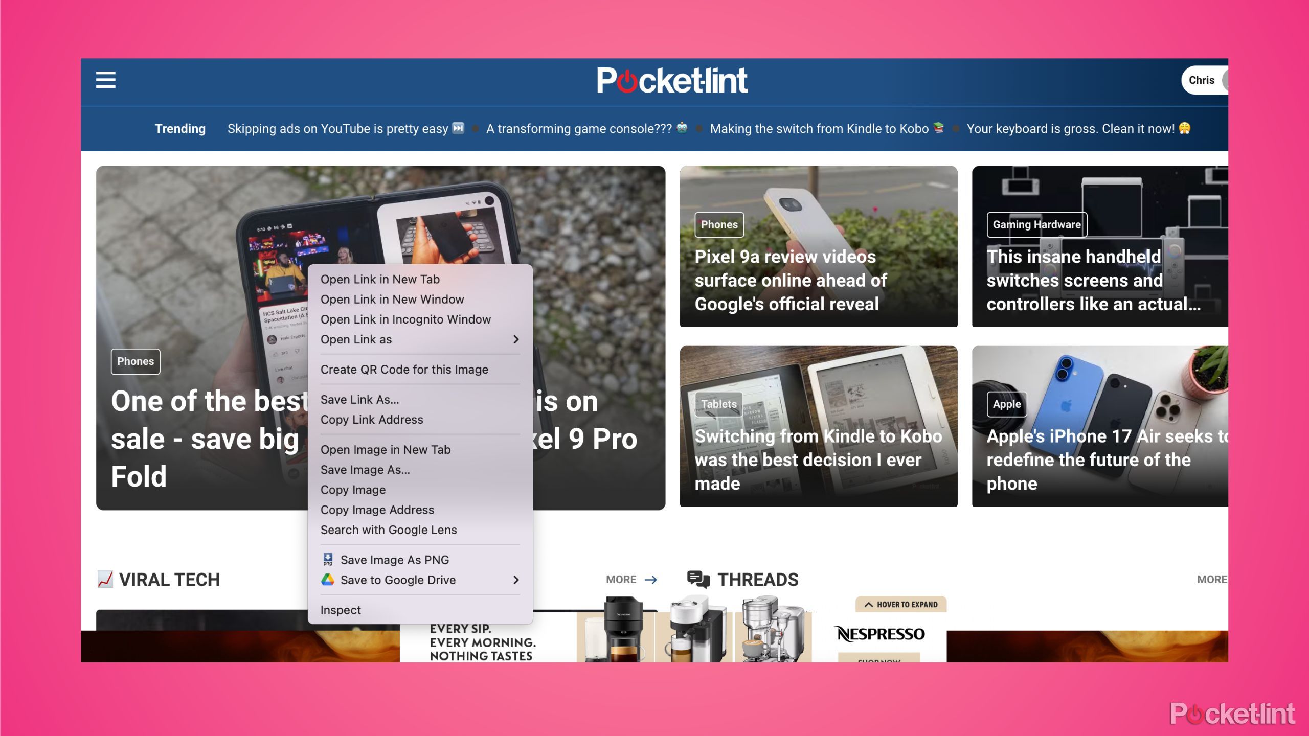 ذخیره در گزینه Google Drive در سایت Pocket-Lint. 