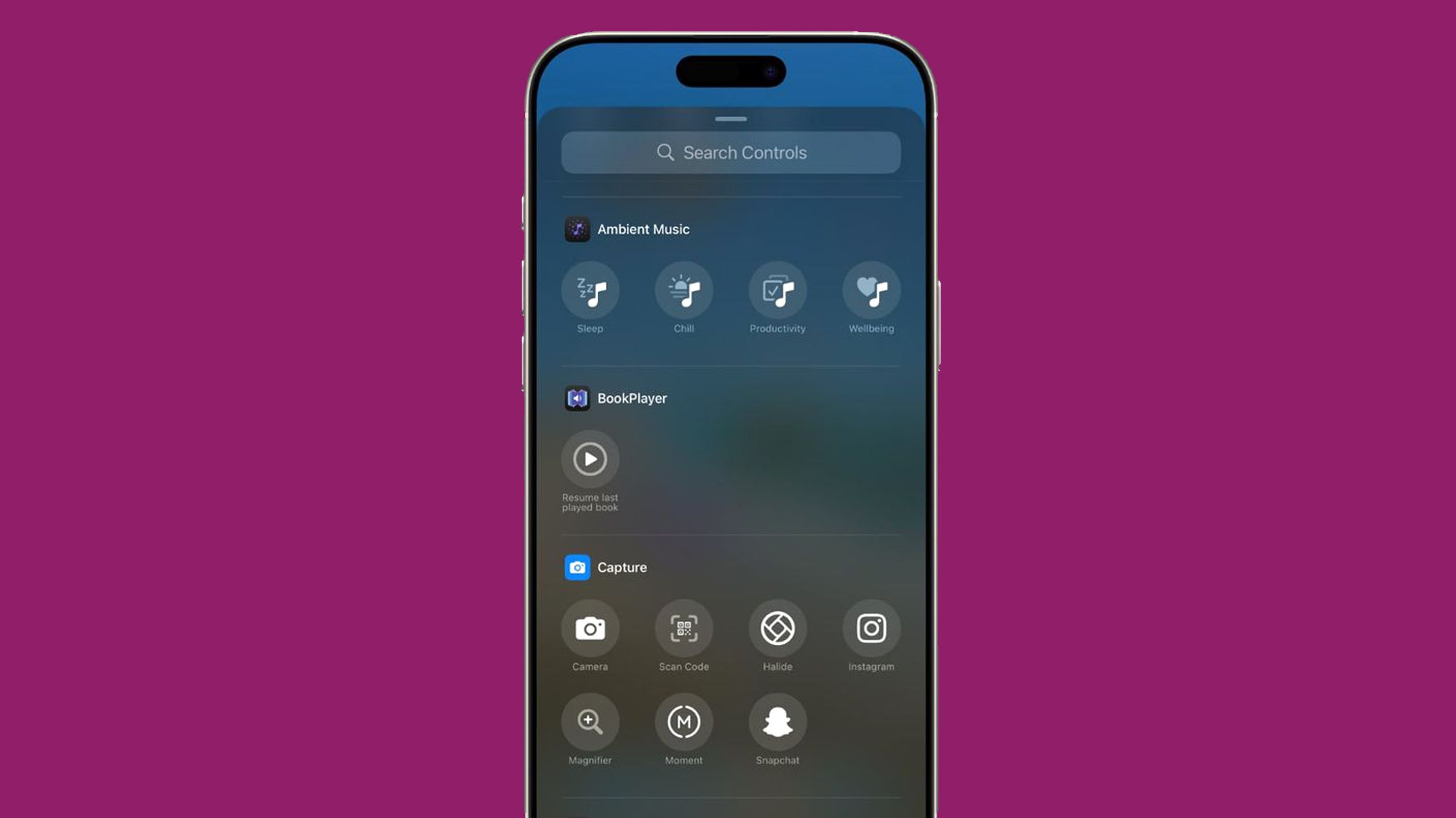 میانبرهای موسیقی محیط در منوی ویرایش مرکز کنترل iOS 18.