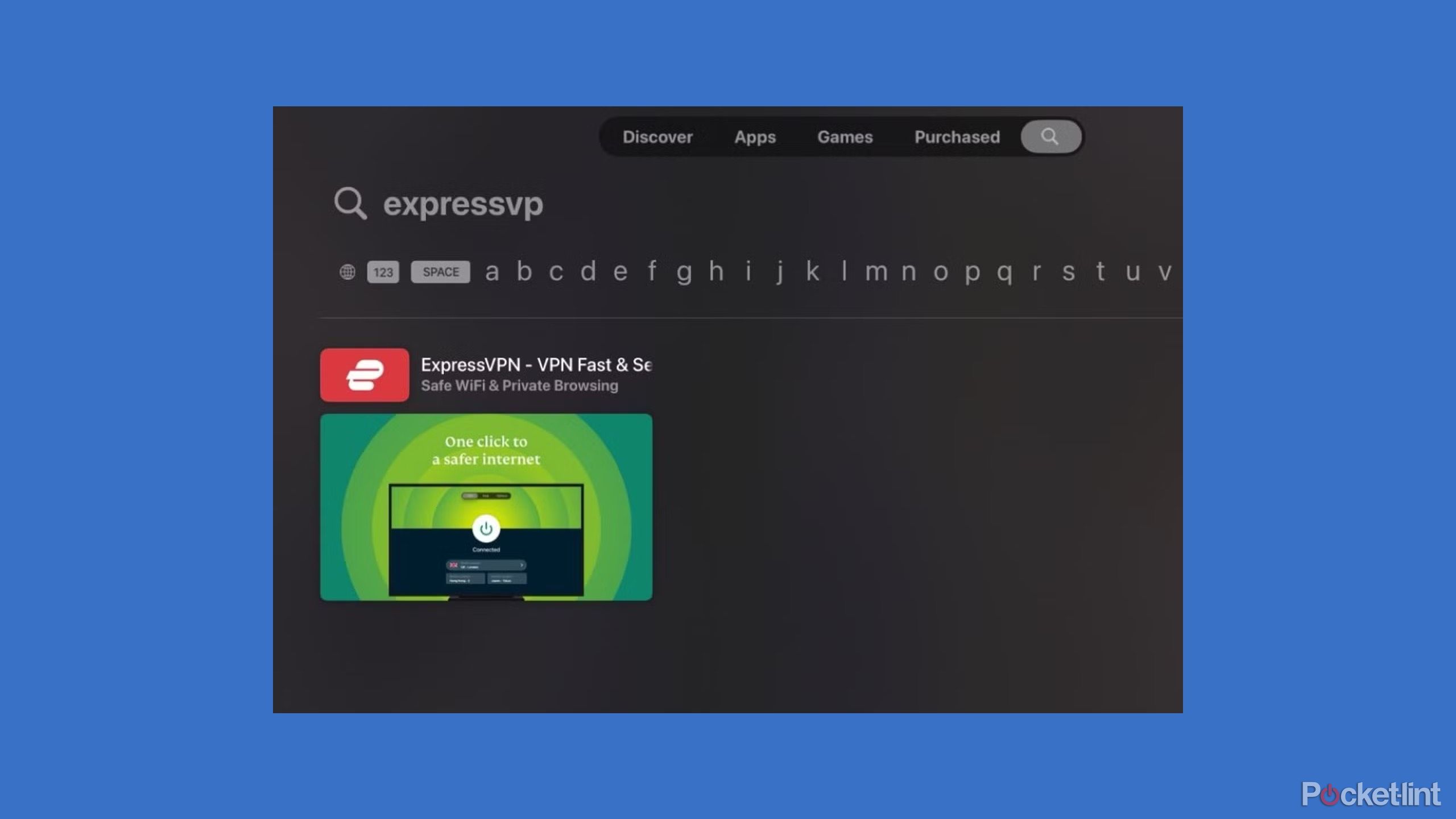 در جستجوی ExpressVPN در یک تلویزیون هوشمند. 