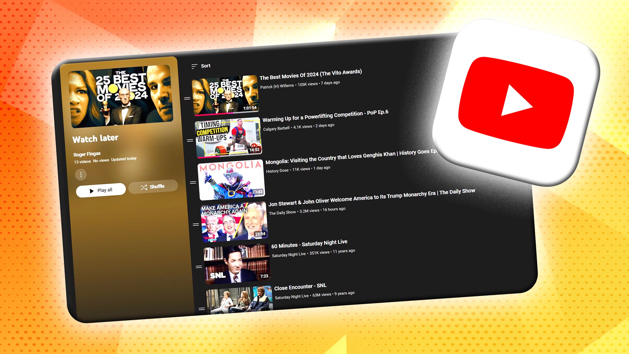 نماد برنامه YouTube و یک تصویر از 25 بهترین فیلم.