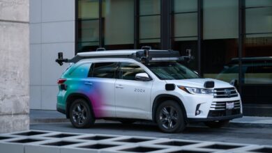 Zoox Toyota Highlander test fleet vehicle equipped with lidar, radar, camera sensors.