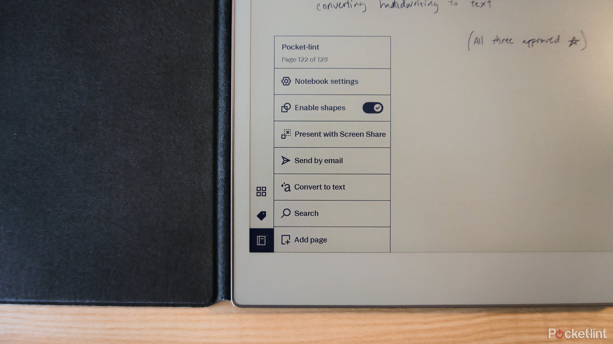 منوی نوت بوک با "تبدیل به متن" گزینه