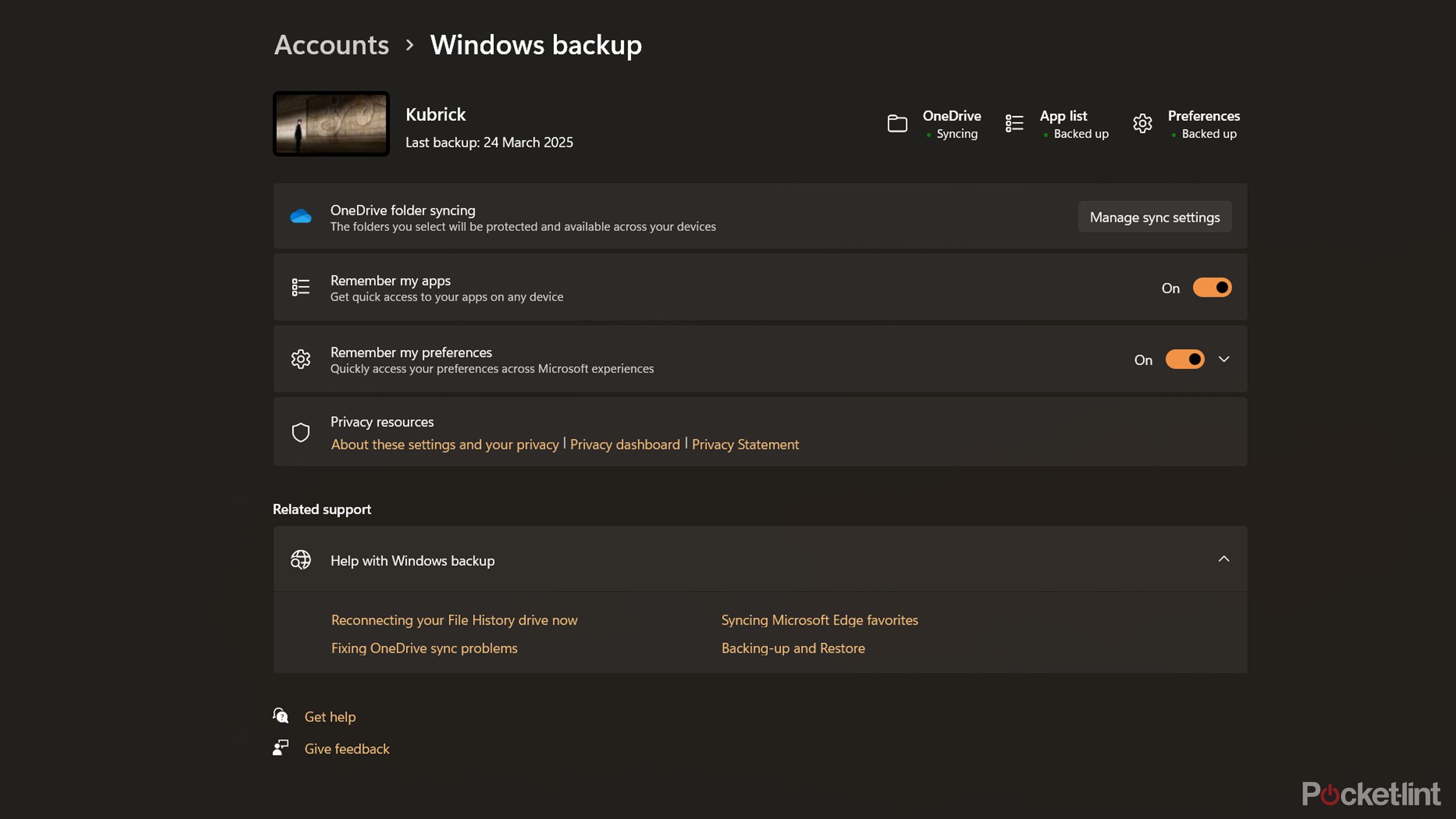 گزینه های پشتیبان OneDrive در ویندوز 11.