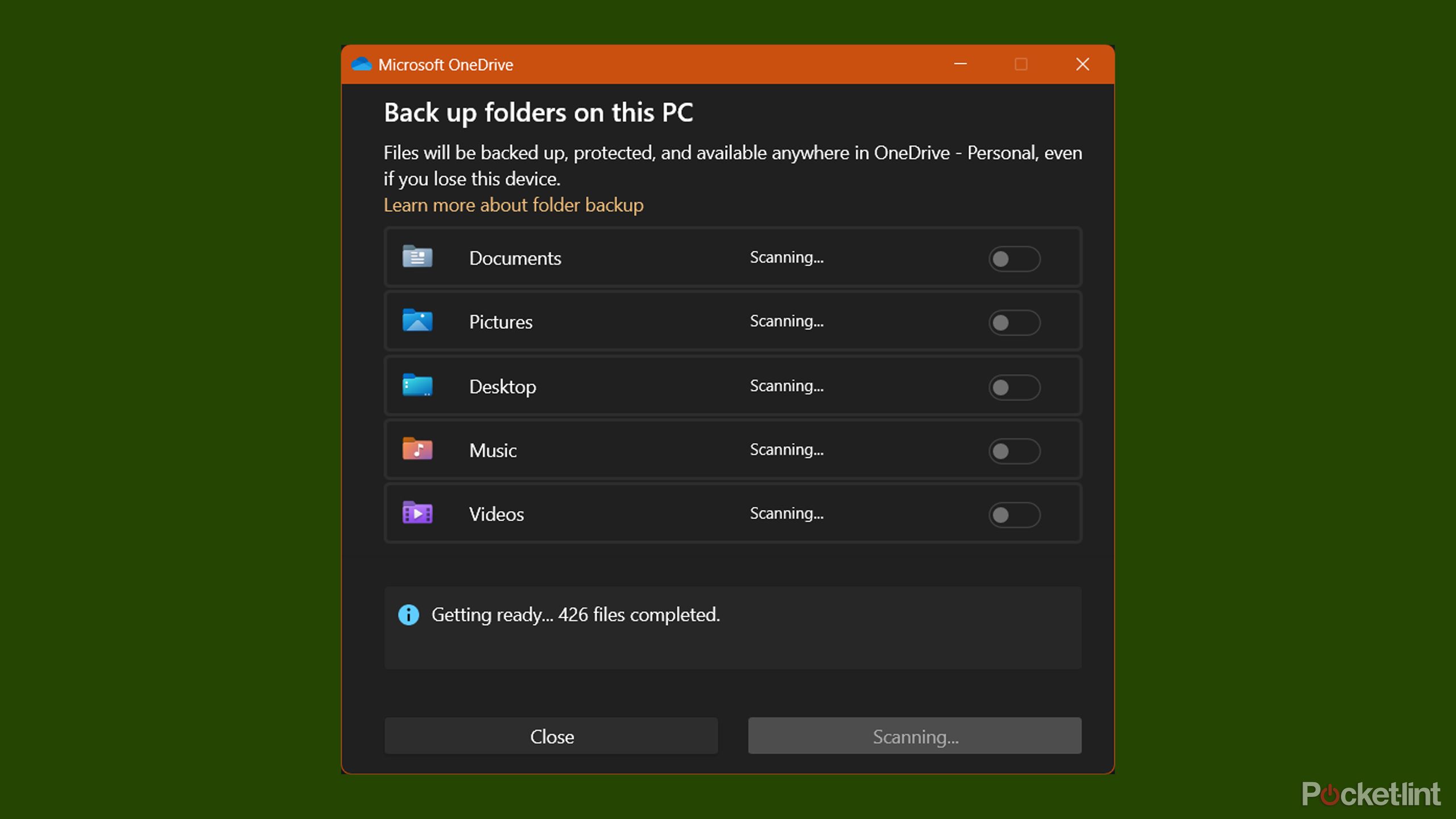 اسکن و انتخاب پوشه های ویندوز 11 برای همگام سازی OneDrive.