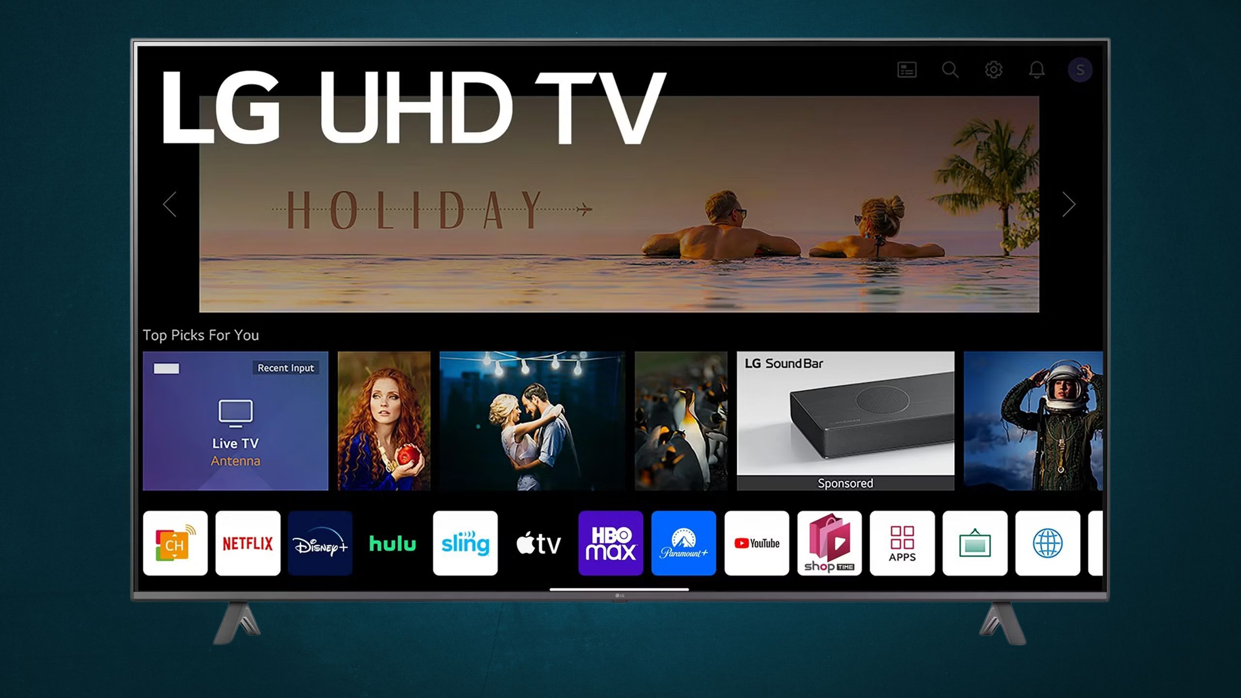 تلویزیون LG 70 در پس زمینه آبی. 