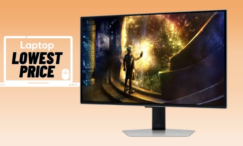 Samsung Odyssey OLED G6 G61SD gaming monitor against orange gradient background.