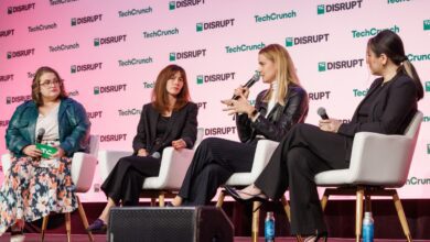 Aleksandra Pedraszewska AI Safety ElevenLabs, Sarah Myers West Executive Director AI Now Institute, and Jingna Zhang Founder & CEO Cara at TechCrunch Disrupt 2024 on Wednesday, Oct. 30, 2024. (Photo by Katelyn Tucker/ Slava Blazer Photography)