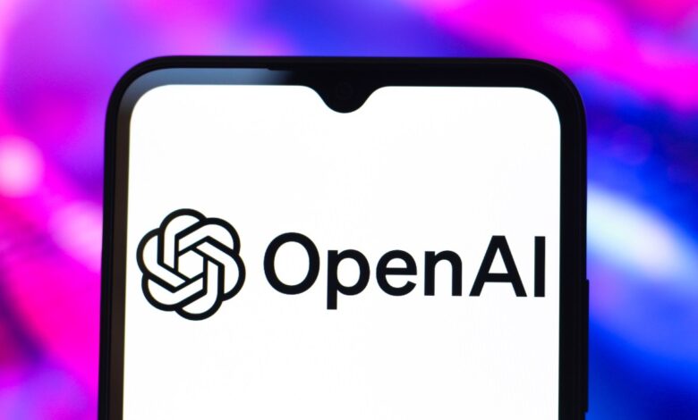 The OpenAI logo is seen displayed on a smartphone screen.