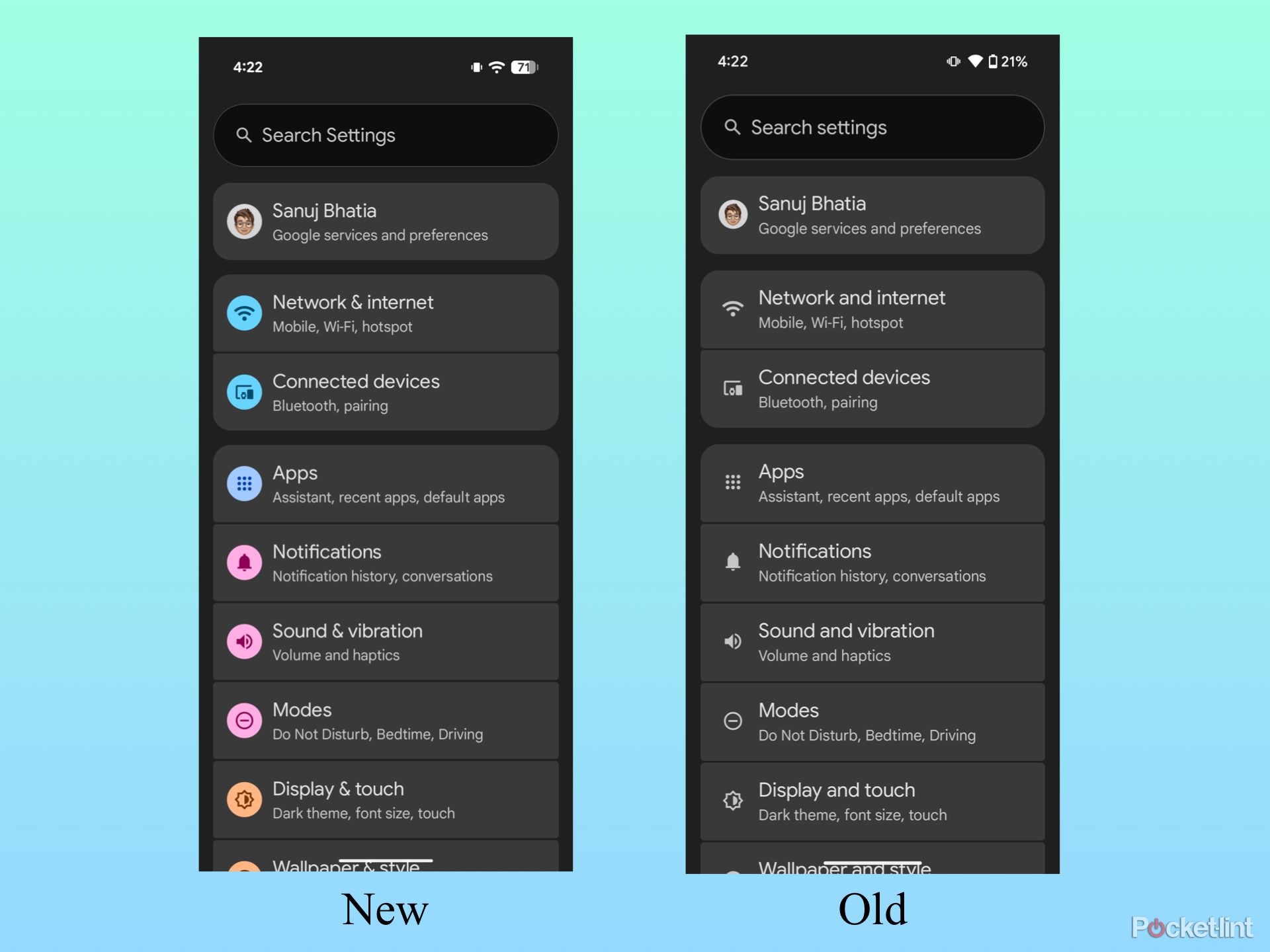 برنامه تنظیمات در Android 16 vs Android 15