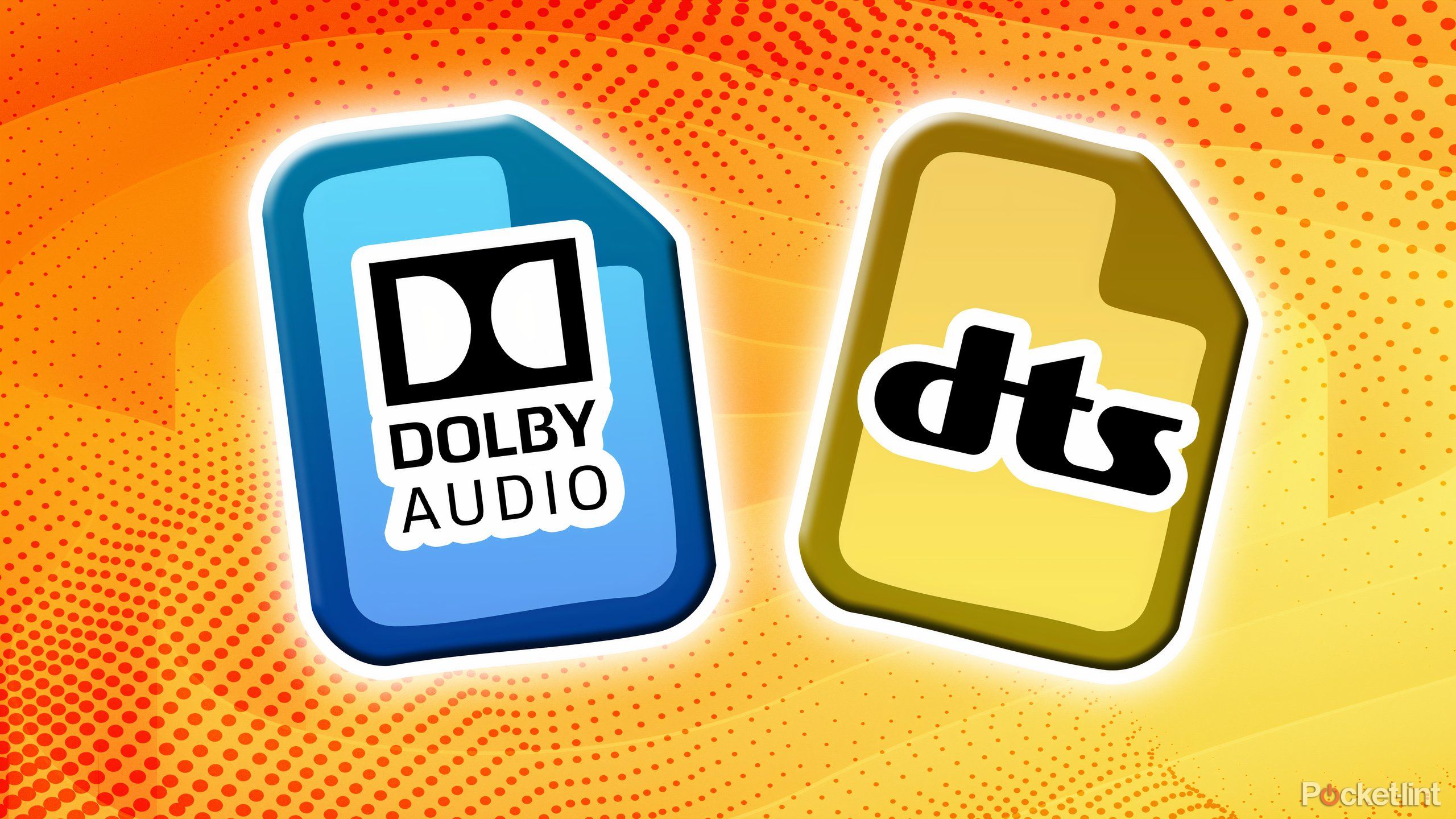 پرونده های صوتی که می گویند Dolby Audio و DTS در برابر پس زمینه زرد