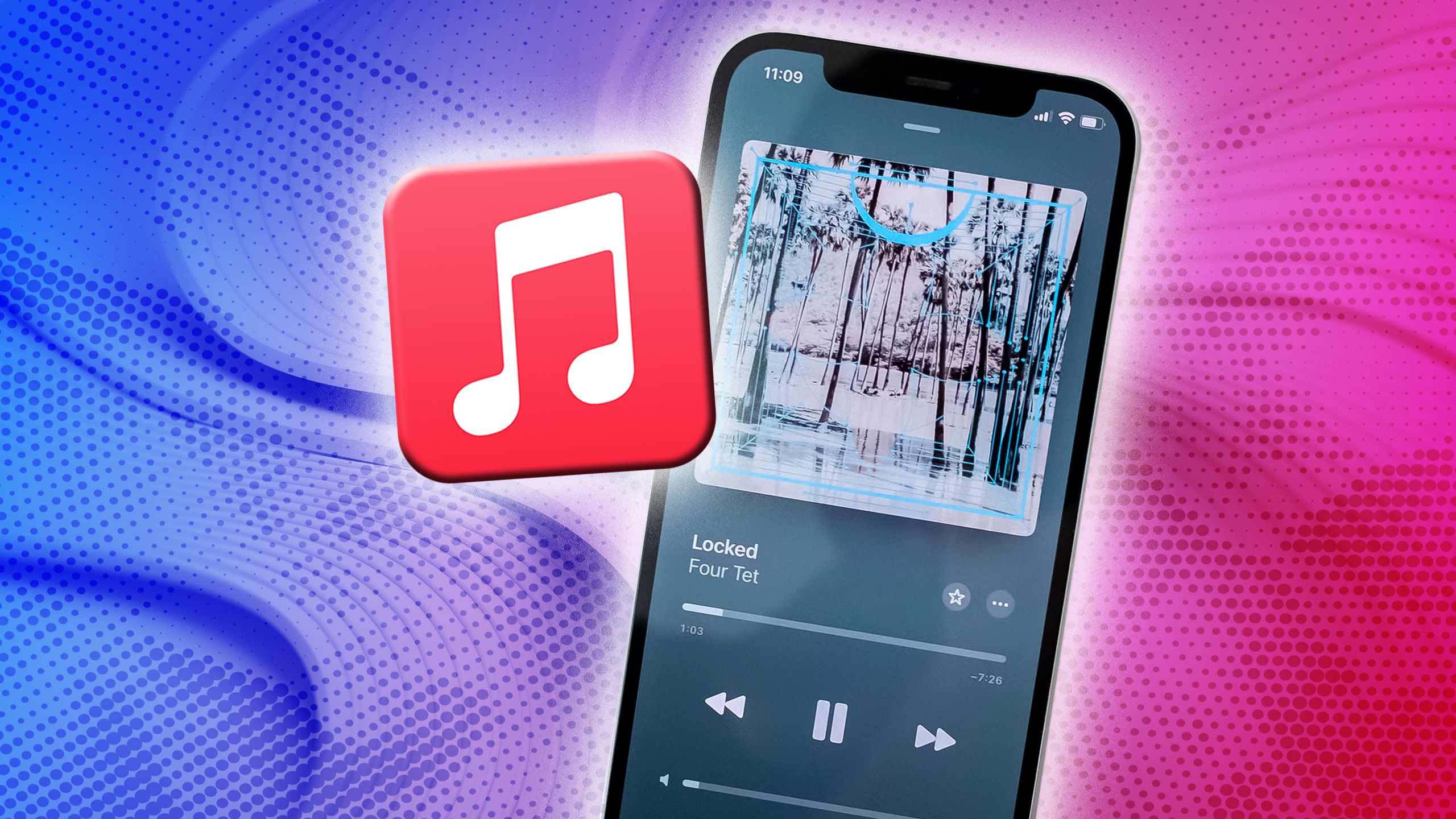 Apple Music و نماد برنامه آن در آیفون. 