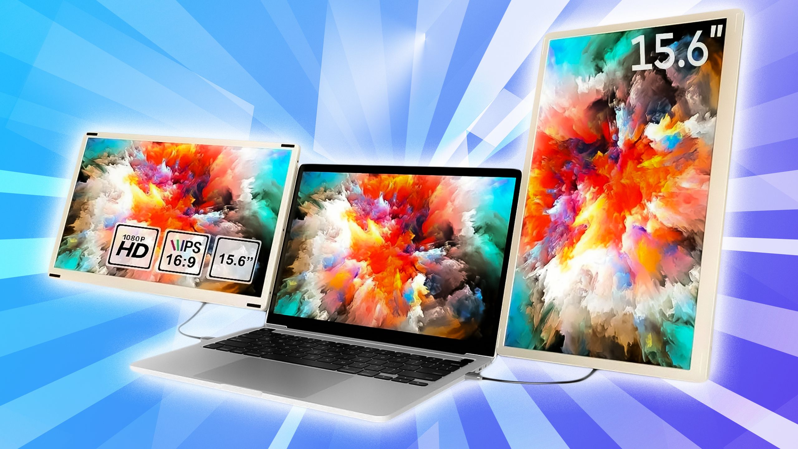 تصویری از مانیتور لپ تاپ Cevaton S6 در پس زمینه آبی و سفید.