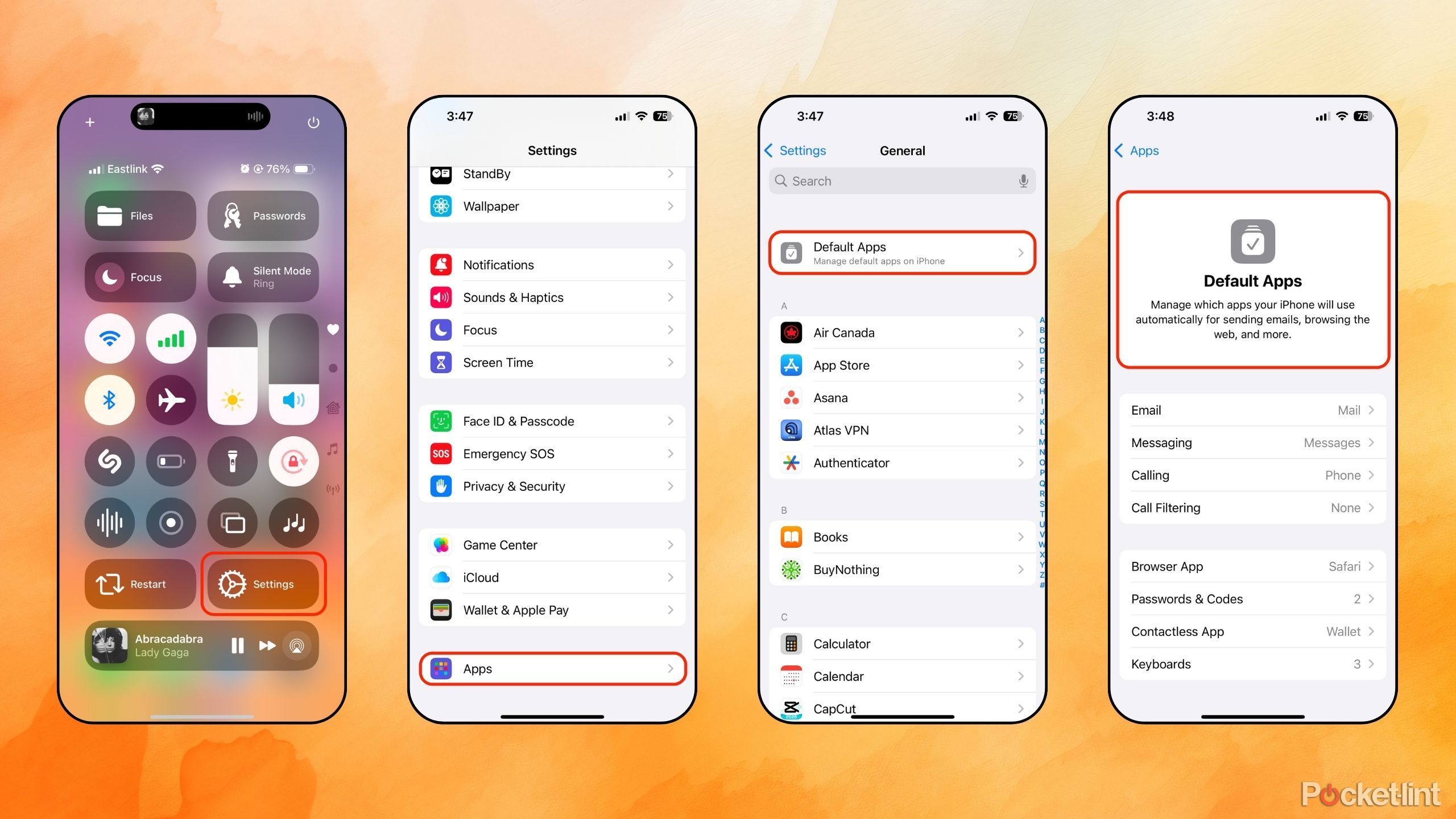 انتخاب برنامه های پیش فرض در iOS 18 در آیفون.