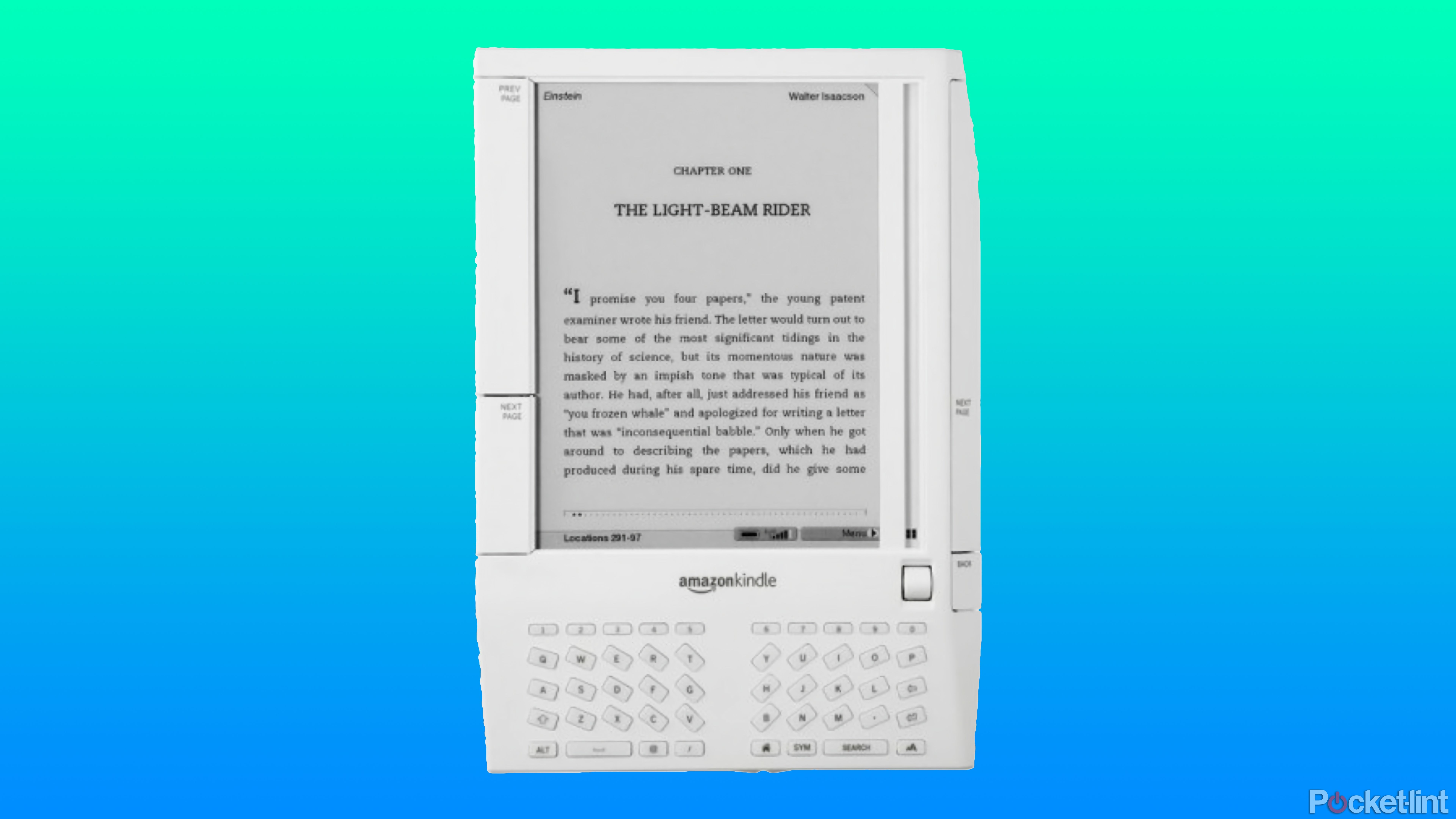 نسل اول Kindle در پس زمینه شیب.