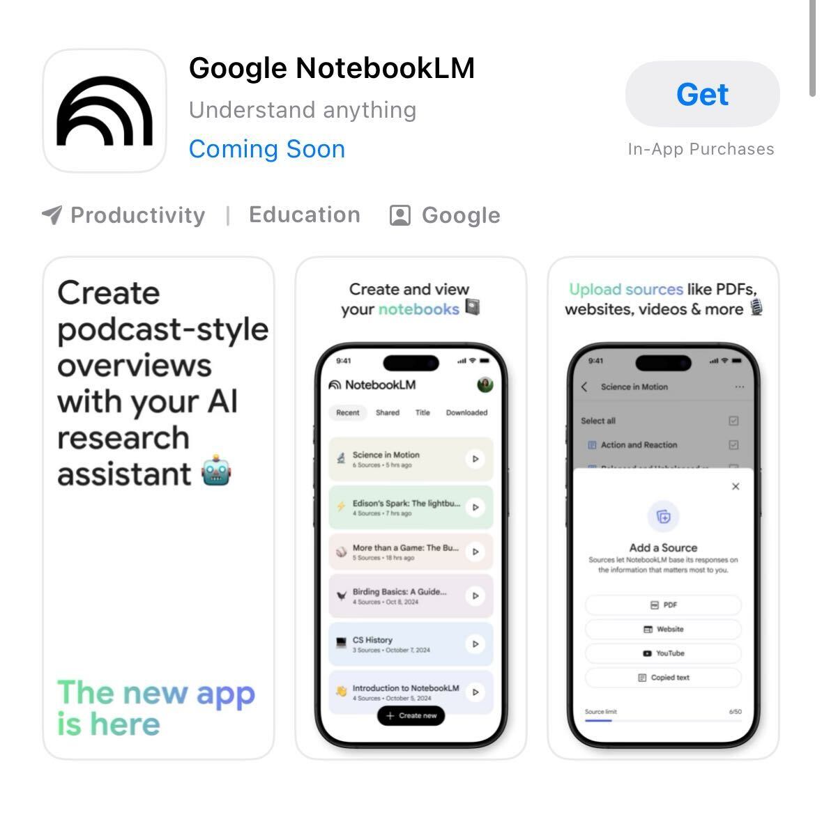 Notebooklm در فروشگاه برنامه iOS در 19 مه 2025.