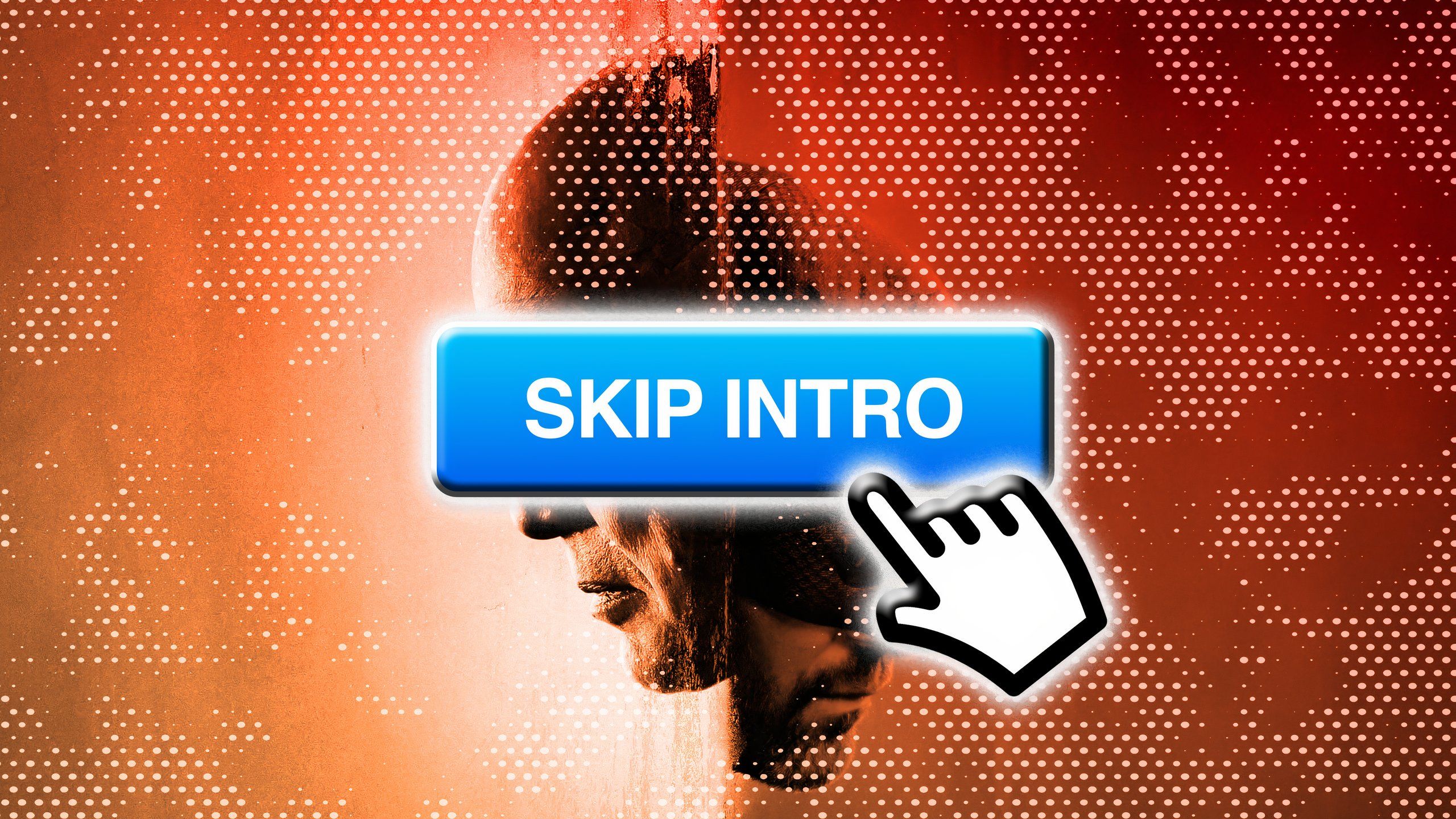 دکمه خواندن 'Skip Intro' در بالای چهره های بدون نسخه در صفحه تلویزیون
