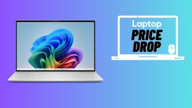 Dell XPS 13 against blue and purple gradient background