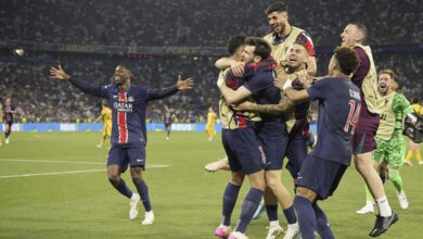 PSG vs Inter Milan Highlights, Champions League Final: PSG's Khvicha Kvaratskhelia, center, celebrates with his teammates after scoring his side's fourth goal.