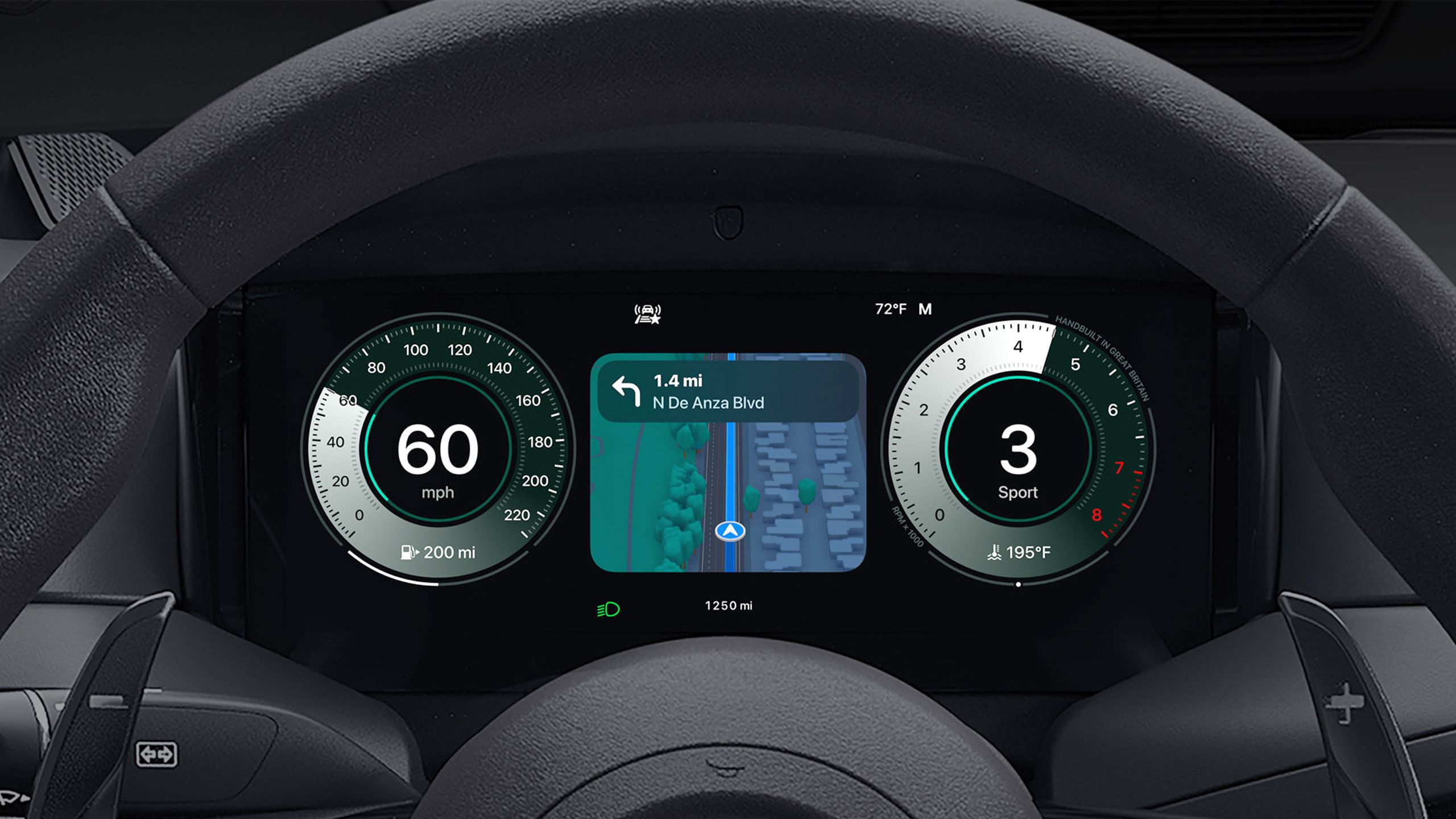 نقشه های اپل در یک خوشه ساز در CarPlay Ultra.