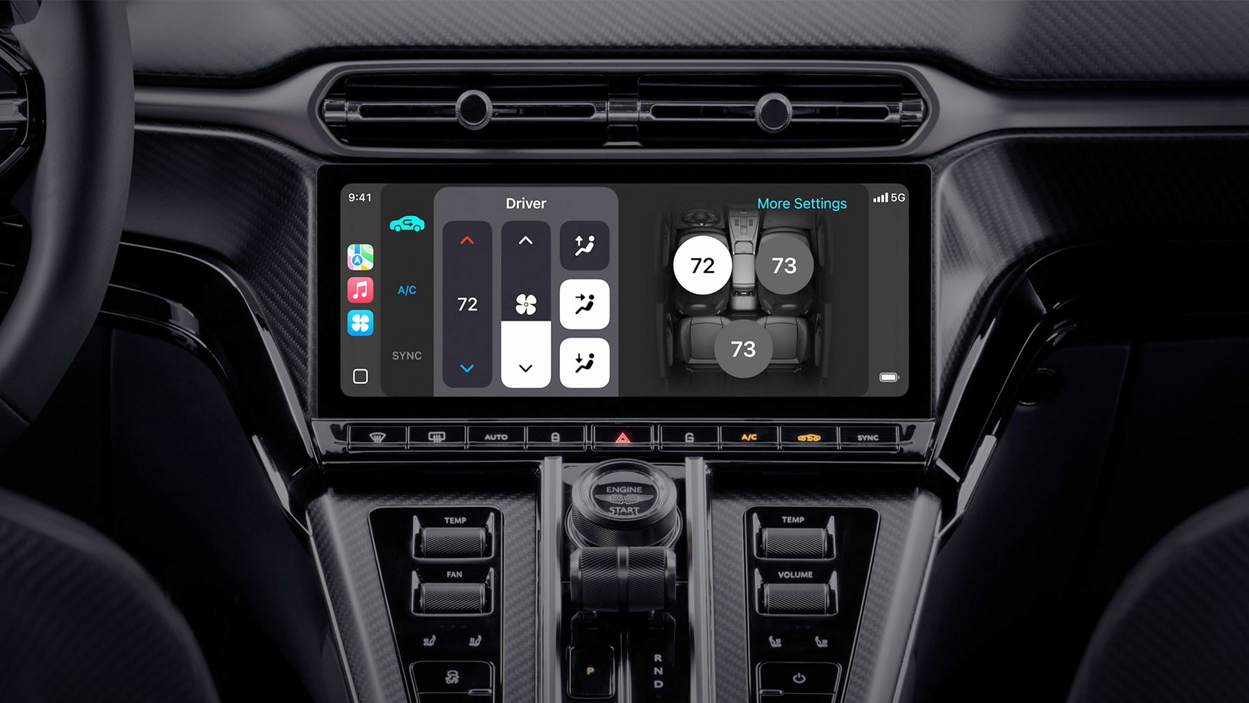 تنظیم تنظیمات آب و هوایی درون اتومبیل با استفاده از CarPlay Ultra.