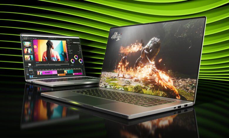 Image showing two Nvidia GeForce RTX-powered laptops, highlighting the gaming and productivity potential of the company's GPUs.
