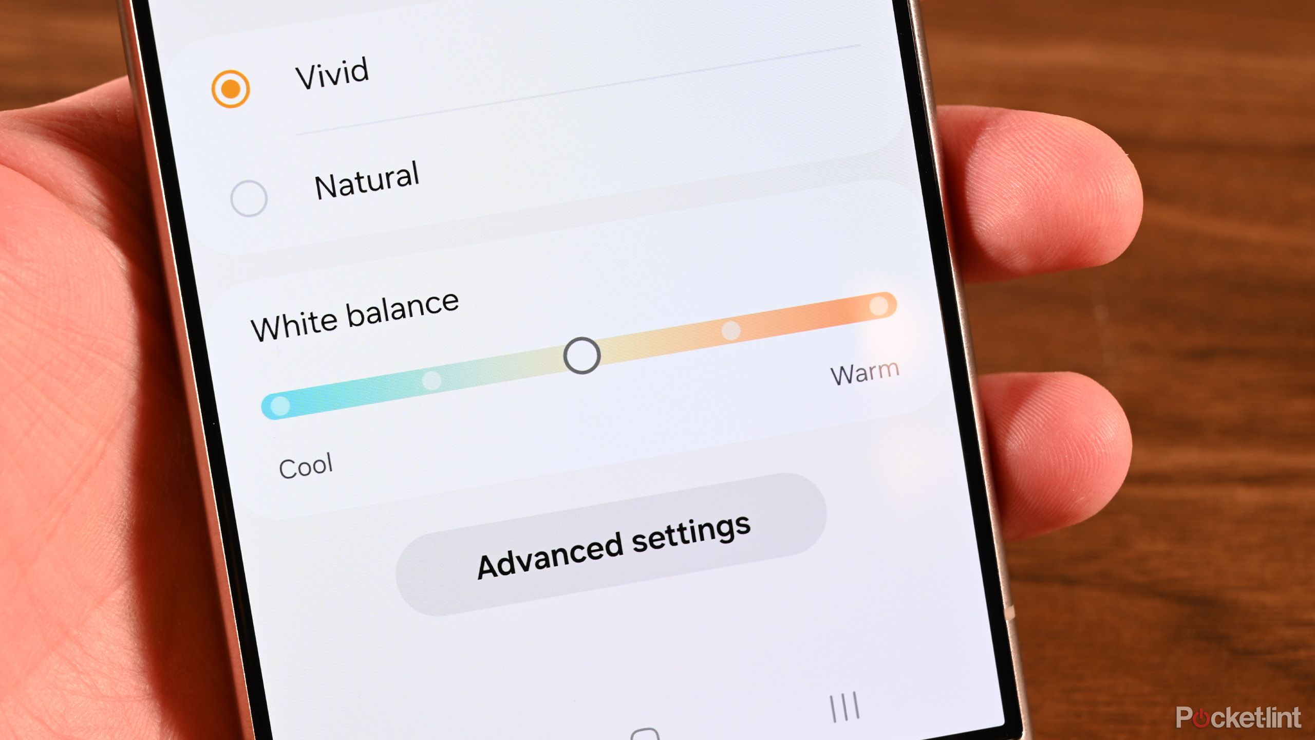 تنظیمات تعادل سفید در یک برنامه تلفن.