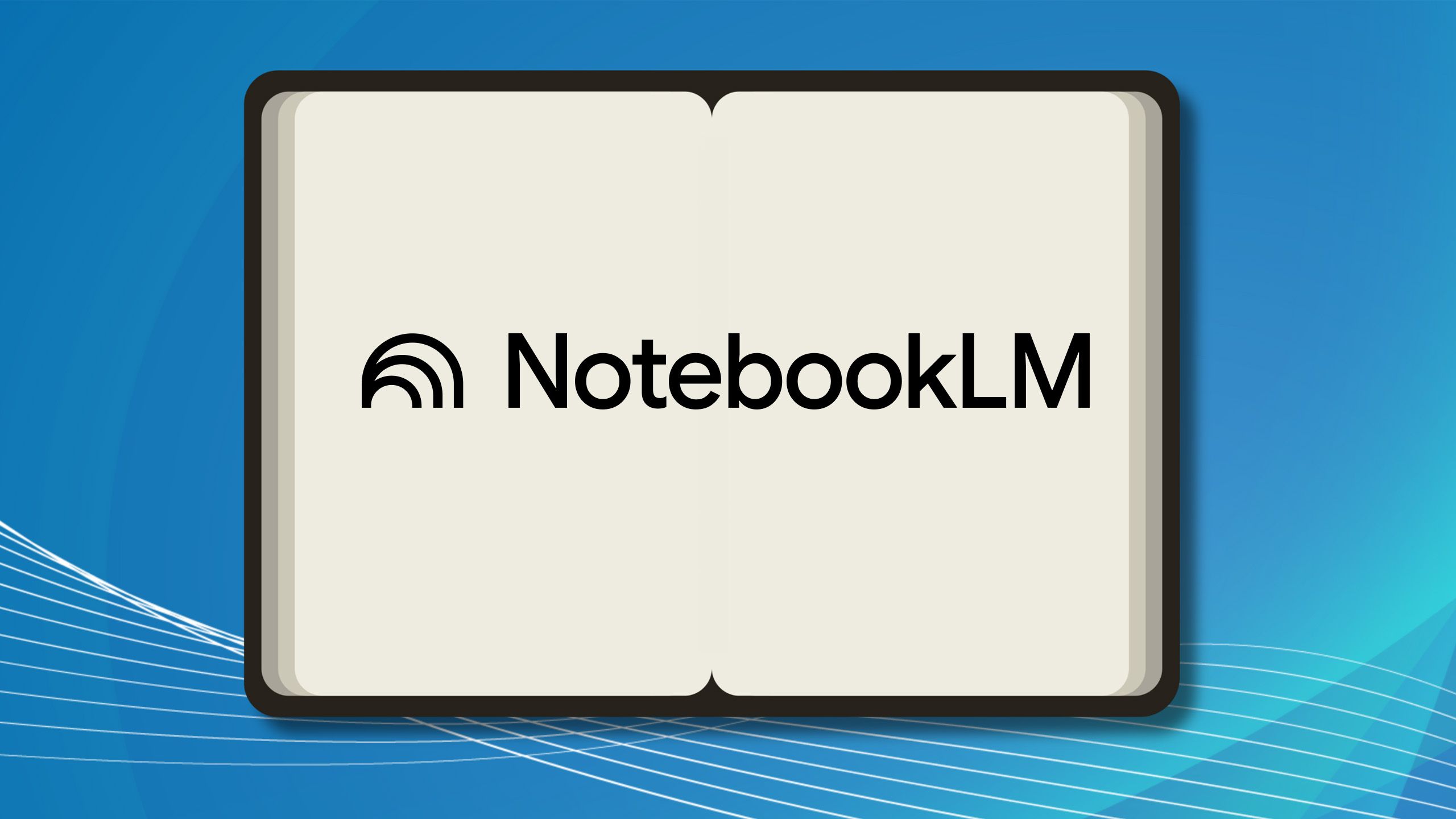 آرم Notebooklm در نوت بوک در پس زمینه آبی.