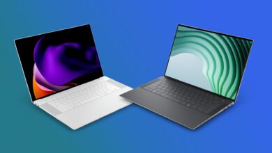 Dell 14 Premium and Dell 16 Premium on a blue gradient background.