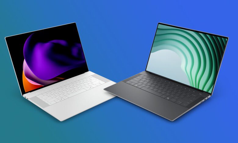 Dell 14 Premium and Dell 16 Premium on a blue gradient background.