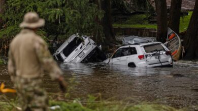 earch and rescue workers search near debris looking for any survivors or remains of people swept up in the flash flooding on July 6, 2025 in Hunt Texas.