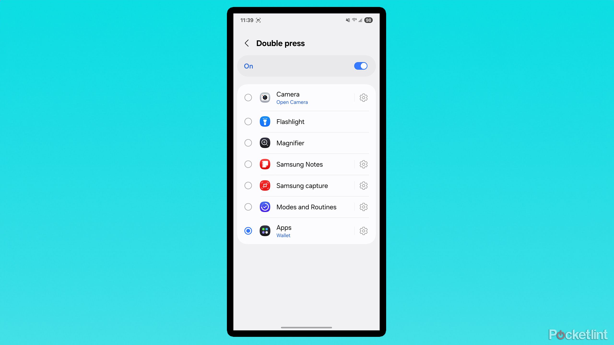 تنظیم دکمه جانبی سامسونگ را فشار دهید.