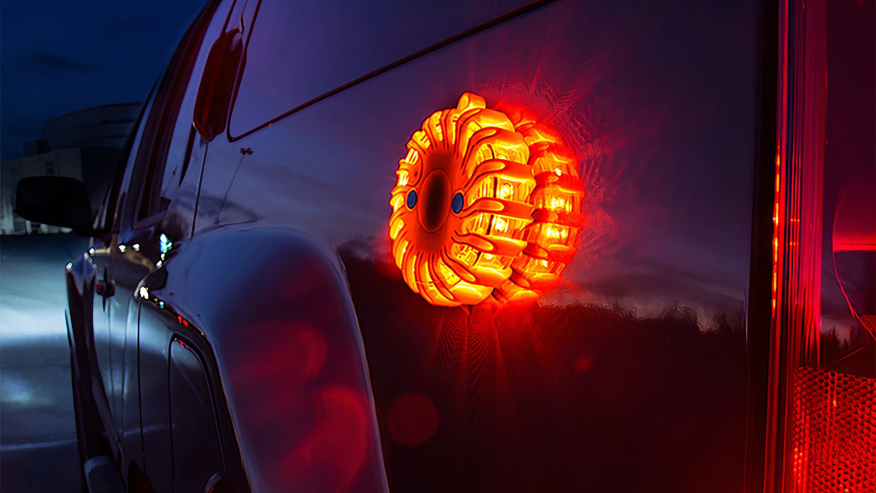 یک شعله ور شده در کنار جاده مغناطیسی که به یک وسیله نقلیه ثابت متصل است.