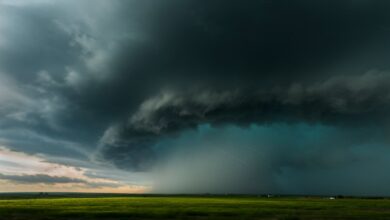 cloud storms over field