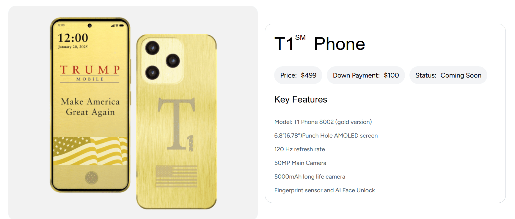 مشخصات تلفن Trump T1