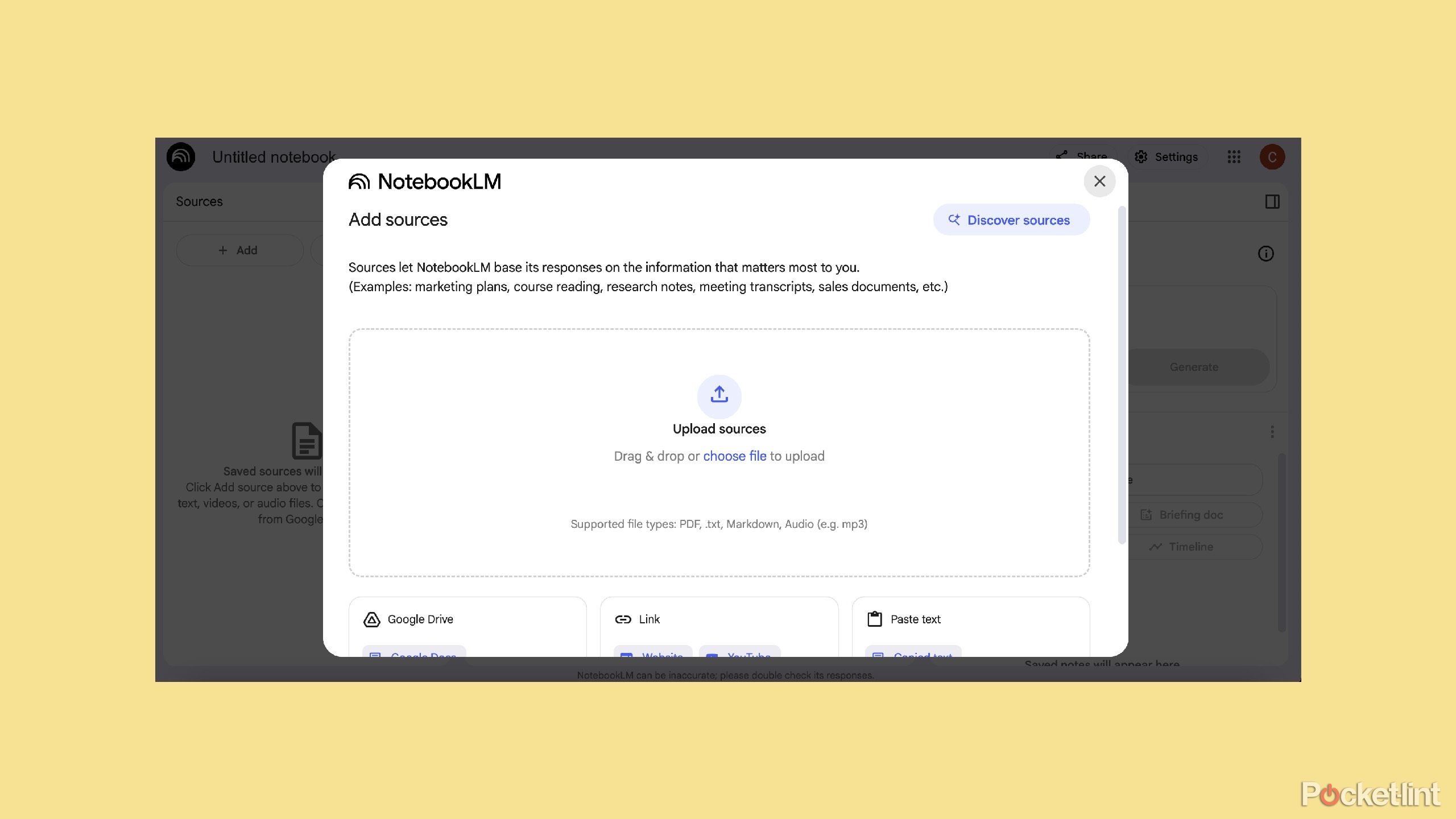 صفحه بارگذاری پرونده Notebooklm. 