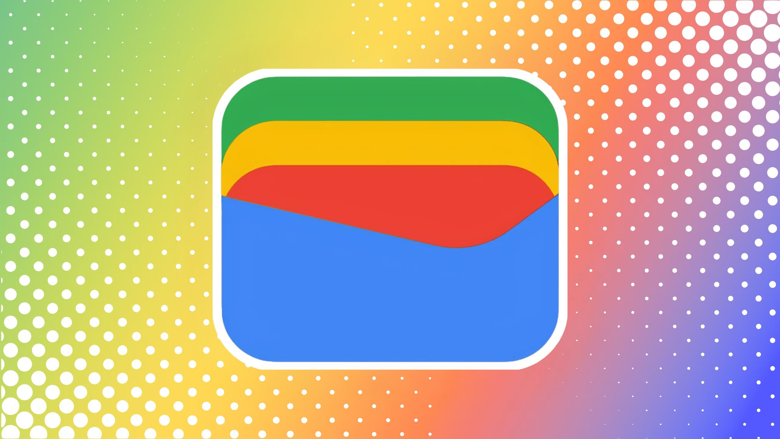 آرم کیف پول Google در برابر پس زمینه شیب رنگین کمان. 