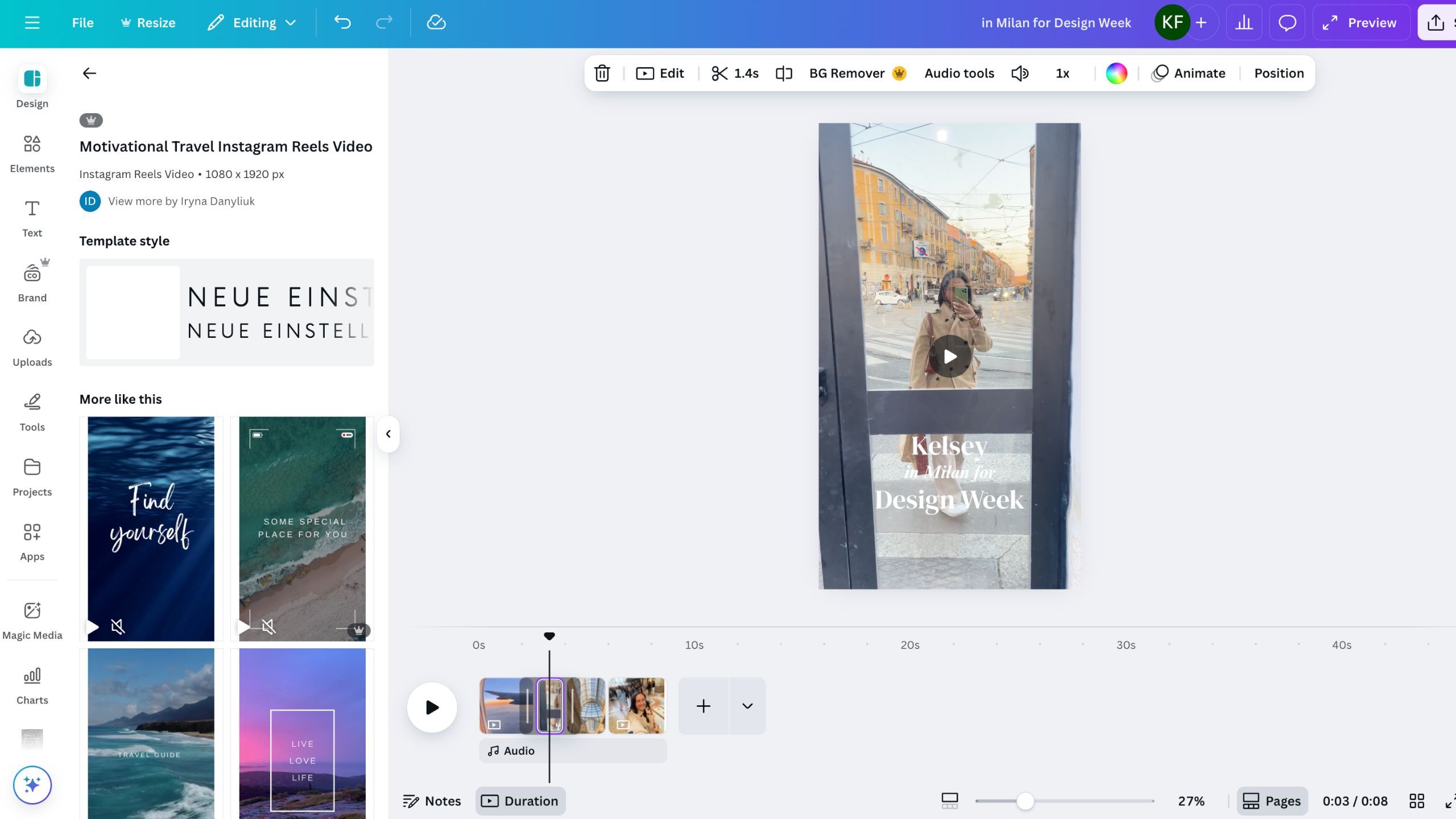 ویرایش فیلم ها در Canva. 