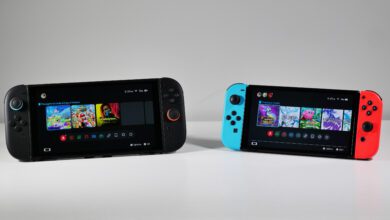 Nintendo Switch 2 and Switch OLED side by side.