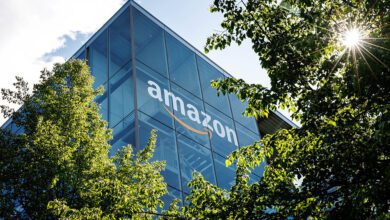 The logo and lettering of global online mail order company Amazon can be seen on the façade of Amazon Germany's headquarters in Parkstadt Schwabing in Munich (Bavaria).