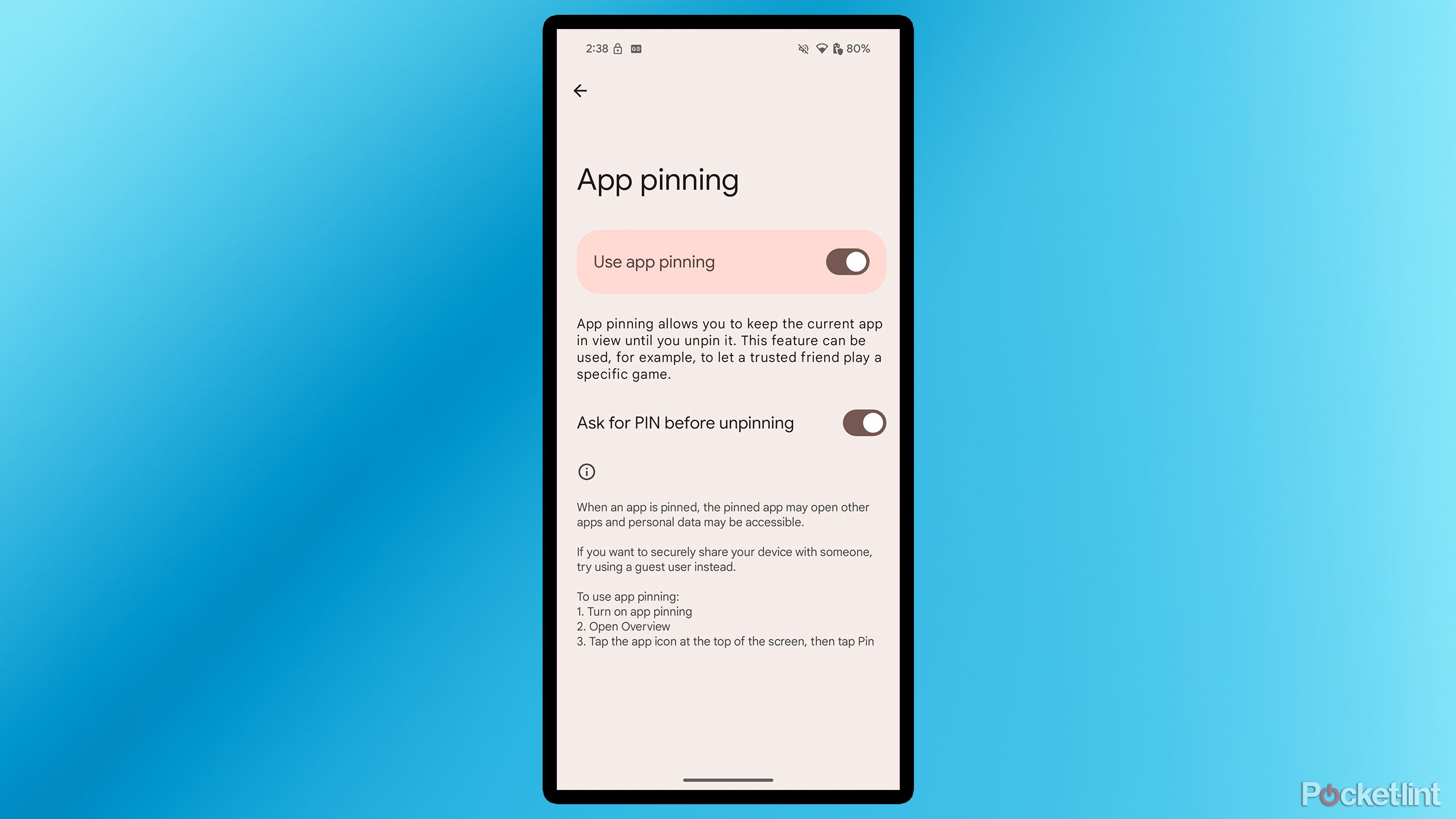 پین کردن برنامه در Android.