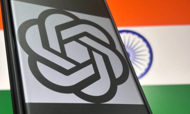 OpenAI logo over flag of India